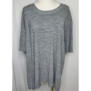 Liz & Me Womens 3X Gray Acrylic Silver Metallic Knit Sweater Top Short Sleeve